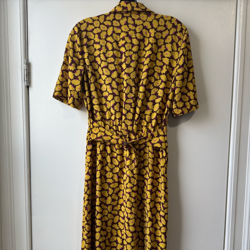 Kate Spade New York Sunny Bloom Ruched Front Shirt Yellow Patterned Dress Sz 2 - Picture 8 of 10